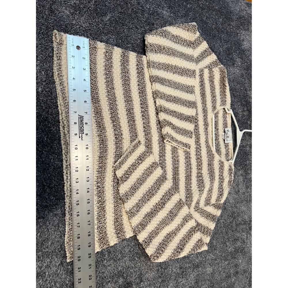 Reba Rose Women Medium Brown Cream Striped Cotton Knit Sweater Made in USA - Picture 7 of 11